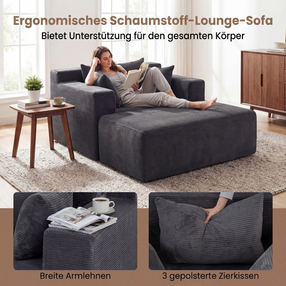 Sofa su pufu ir 3 pagalvėlėmis, pilkai balta, 127 × 91 × 69 cm