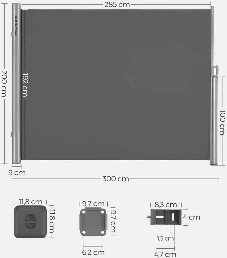 Songmics Šoninis tentas 200 x 300 cm antracito spalvos