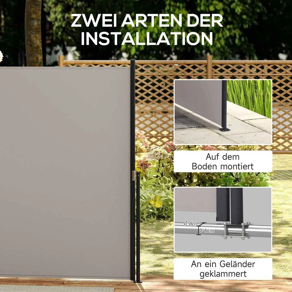 Outsunny ištraukiama šoninė markizė, 300 x 140 cm sodo markizė, apsauginė sienelė su UV apsauga, apsauga nuo vėjo, metalas, poliesteris, šviesiai pilka