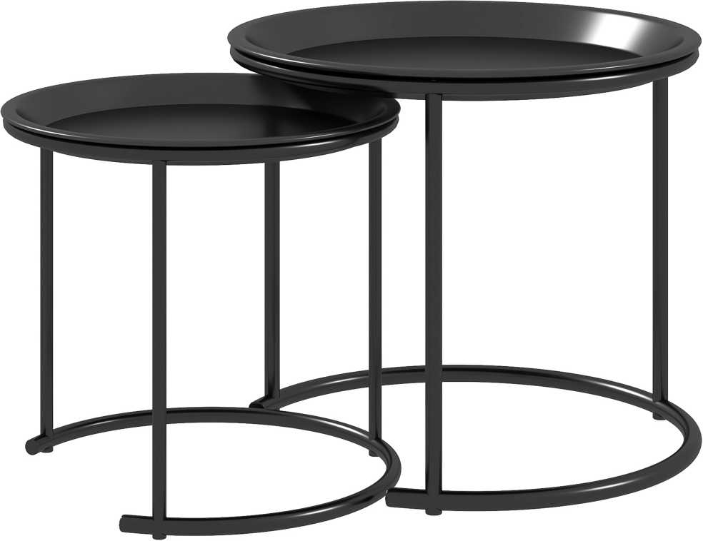 HOMCOM 2 kavos staliukų rinkinys, apvalus staliukas, sukraunamas svetainės staliukas, sofos staliukas svetainei, miegamajam, prieškambariui, plienas, Ø43/35 cm, juodas