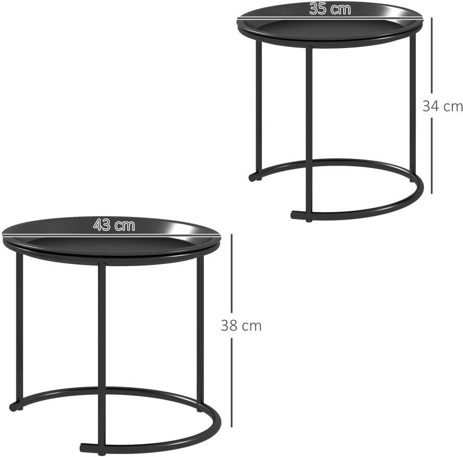 HOMCOM 2 kavos staliukų rinkinys, apvalus staliukas, sukraunamas svetainės staliukas, sofos staliukas svetainei, miegamajam, prieškambariui, plienas, Ø43/35 cm, juodas