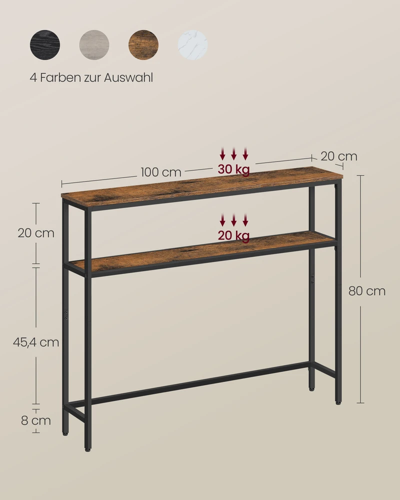 Songmics Vasagle Siauras sofos staliukas su 2 lentynomis vintage ruda-rožinė juoda