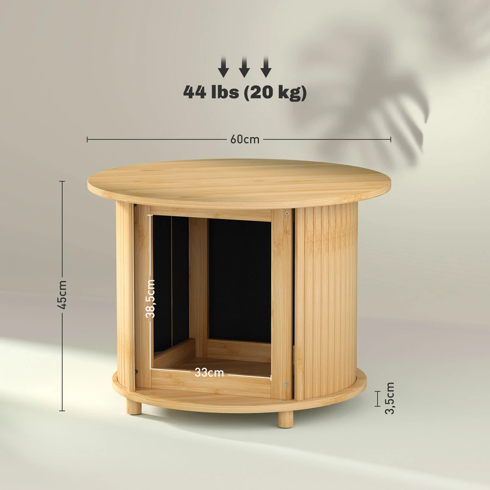 HOMCOM bambukinis kavos staliukas svetainei su paslėpta saugykla ir stumdomomis durelėmis, apvalus modernaus stiliaus šoninis staliukas, natūralios spalvos, Ø60 x 45 cm