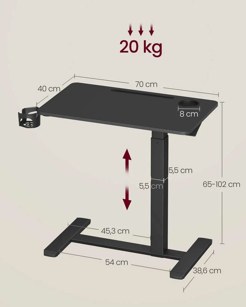 Songmics Reguliuojamo aukščio stalas 70 × 40 × (65–102) cm