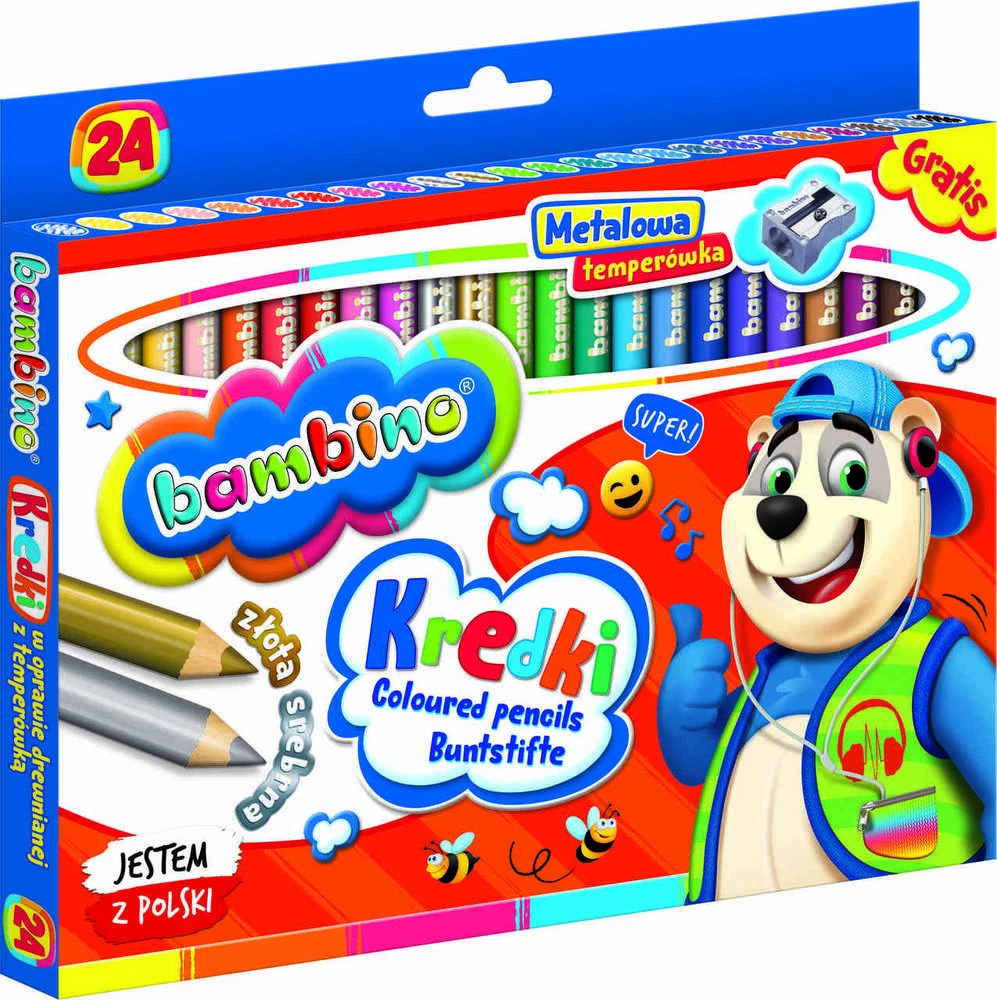 Lean School BAMBINO Pieštukai mediniame rėmelyje 24 spalvos + galąstuvas