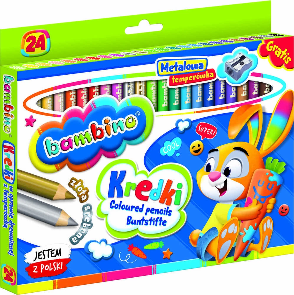 Lean School BAMBINO Pieštukai mediniame rėmelyje 24 spalvos + galąstuvas