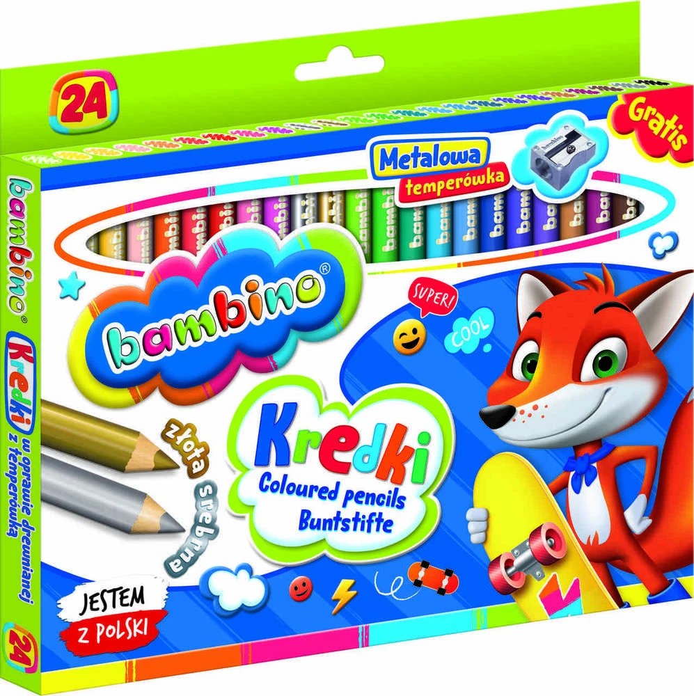 Lean School BAMBINO Pieštukai mediniame rėmelyje 24 spalvos + galąstuvas