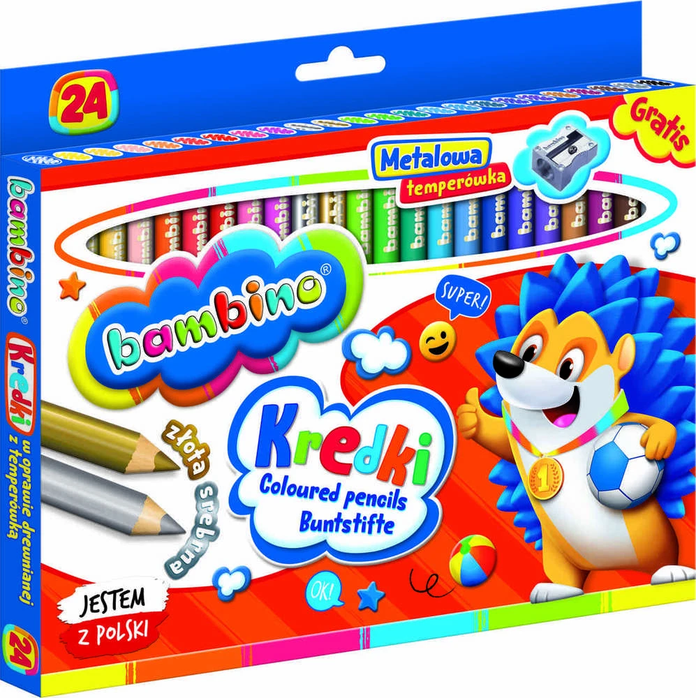 Lean School BAMBINO Pieštukai mediniame rėmelyje 24 spalvos + galąstuvas