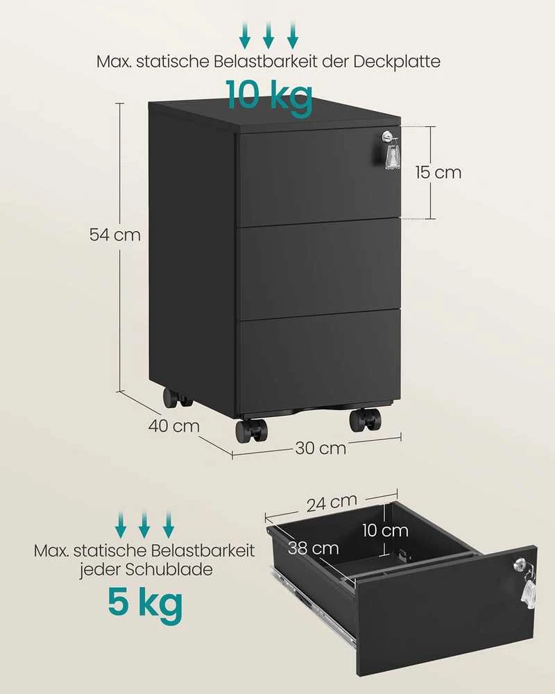 Songmics Spintelė 3 stalčiai 40 x 30 x 54 cm juoda