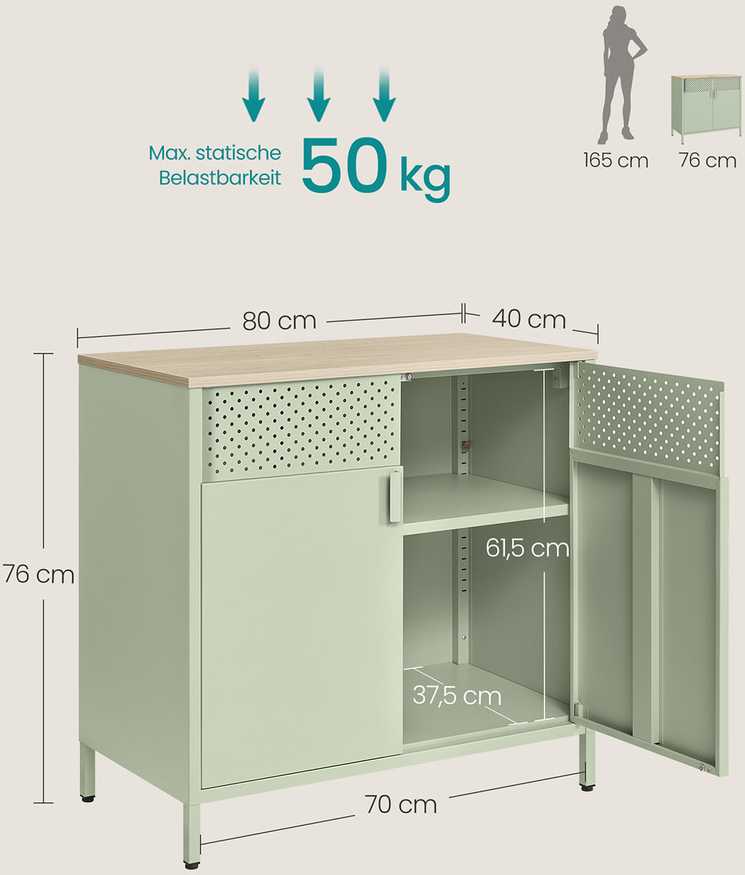Songmics Sandėliavimo spintelė 40 x 80 x 76 cm lauro žalia-natūralaus ąžuolo spalva