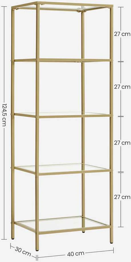 Songmics Spintelė su 5 stiklo lentynomis, 40 x 30 x 124.5 cm