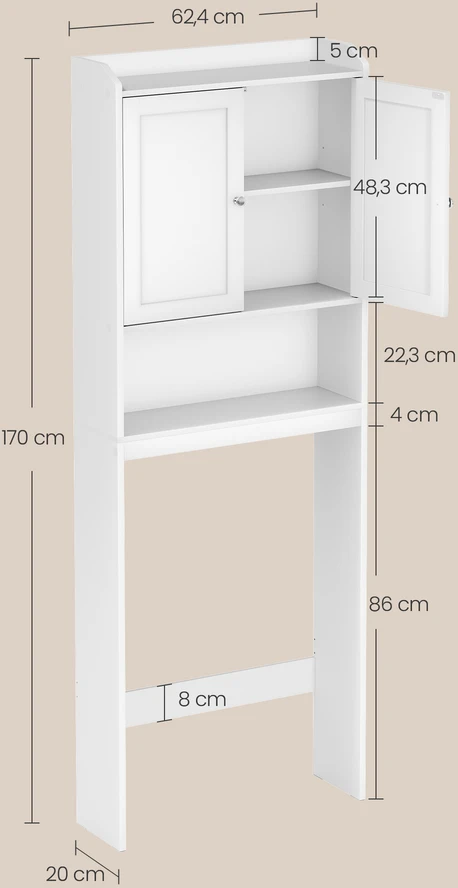 Songmics Spintelė su durelėmis, balta, 62,4 x 20 x 170 cm