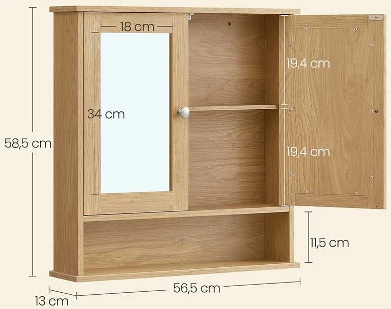 Songmics Spintelė su veidrodžiais 2 durų ir atvira lentyna 13x56,5x58,5 cm