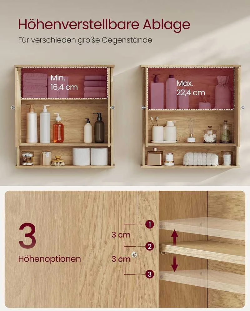 Songmics Spintelė su veidrodžiais 2 durų ir atvira lentyna 13x56,5x58,5 cm