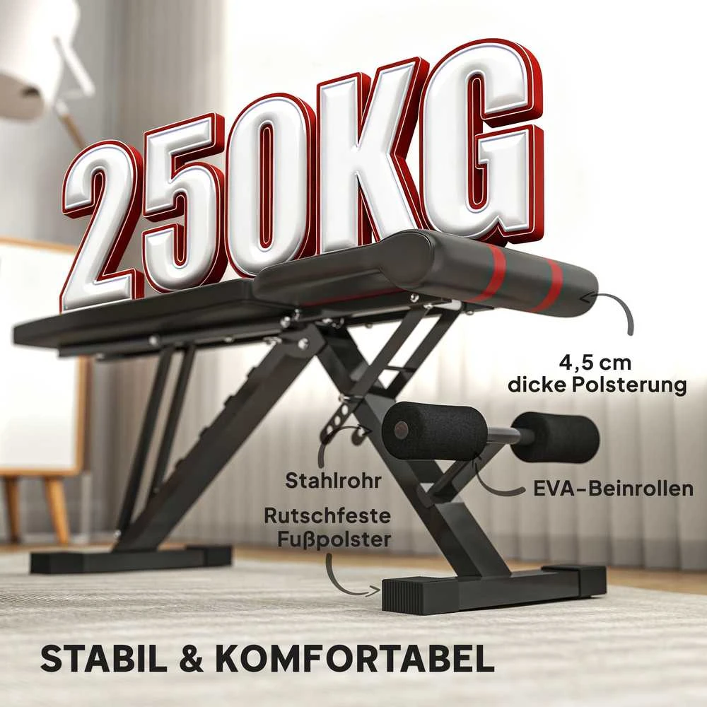 SPORTNOW sulankstomas treniruočių suoliukas, 6 padėčių atlošas, 4 padėčių sėdynė, metalinis, paminkštintas, juodas