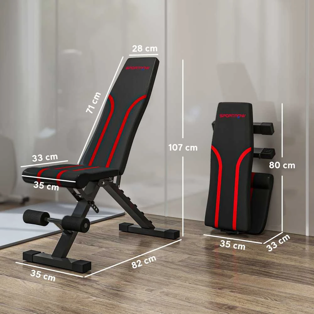 SPORTNOW sulankstomas treniruočių suoliukas, 6 padėčių atlošas, 4 padėčių sėdynė, metalinis, paminkštintas, juodas