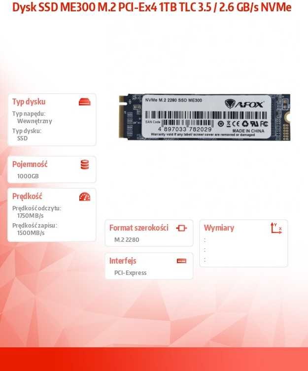 AFOX ME300 SSD M.2 PCI-Ex4 1TB TLC 3,5 / 2,6 GB/s NVMe