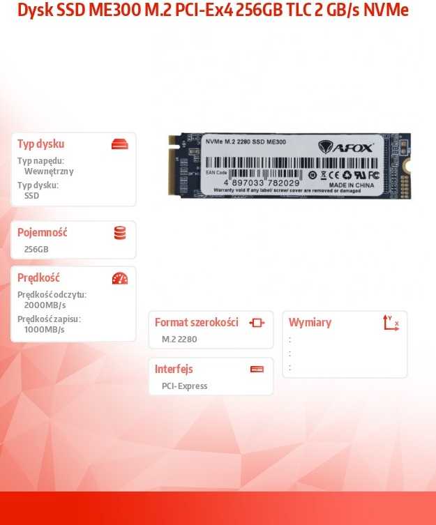 Vidinis kietasis diskas - AFOX ME300 M.2 256GB NVMe 3D NAND