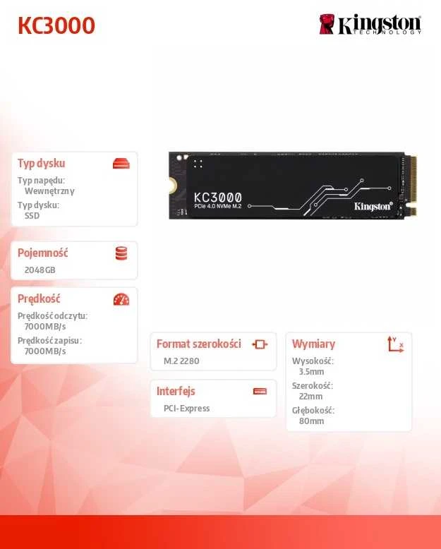 Kietasis diskas SSD Kingston KC3000 M.2 PCIe 4.0 NVMe 2TB
