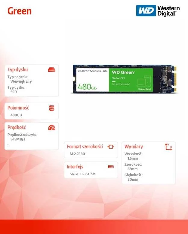 Western Digital Green WDS480G3G0B vidinis kietasis diskas SATA SSD M.2 2280