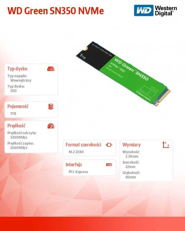Sandisk Western Digital Žalias WDS100T3G0C 1 TB M.2 PCI Express NVMe QLC