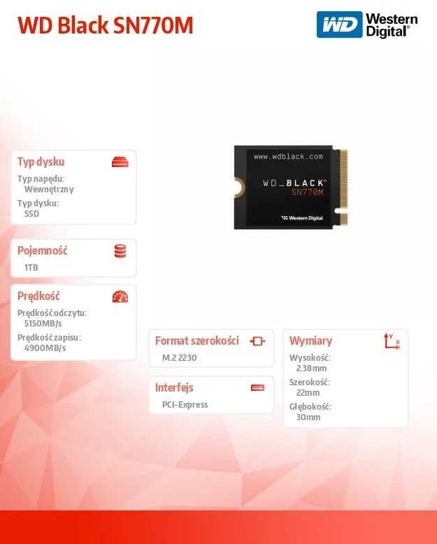 WD Juodas SN770M 1TB M.2 2230 NVMe SSD POWERED BY SANDISK