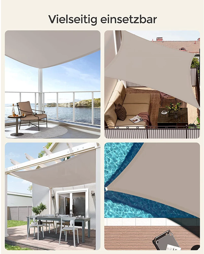 Songmics Stačiakampė saulės burė su PU danga, taupe, 2 x 3 m