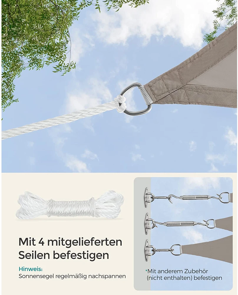 Songmics Stačiakampė saulės burė su PU danga, taupe, 2 x 3 m