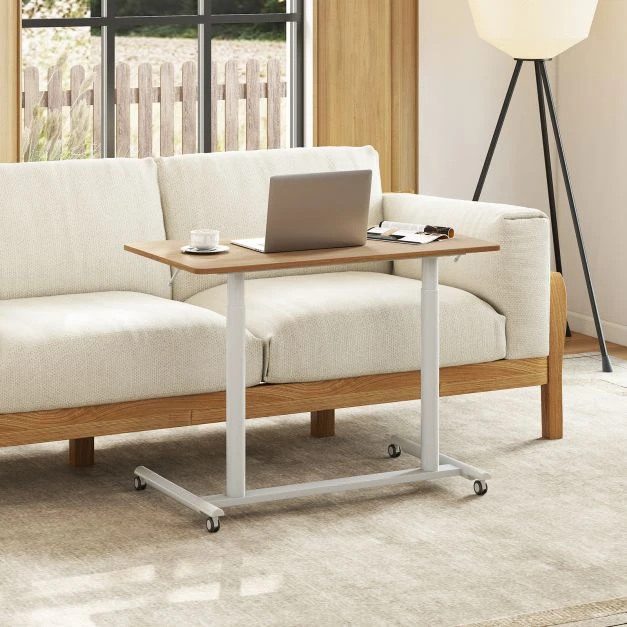 Reguliuojamo aukščio rašomasis stalas natūralios ir baltos spalvos 95x52x70-106cm