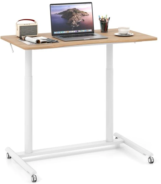 Reguliuojamo aukščio rašomasis stalas natūralios ir baltos spalvos 95x52x70-106cm