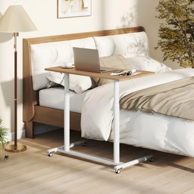 Reguliuojamo aukščio rašomasis stalas natūralios ir baltos spalvos 95x52x70-106cm