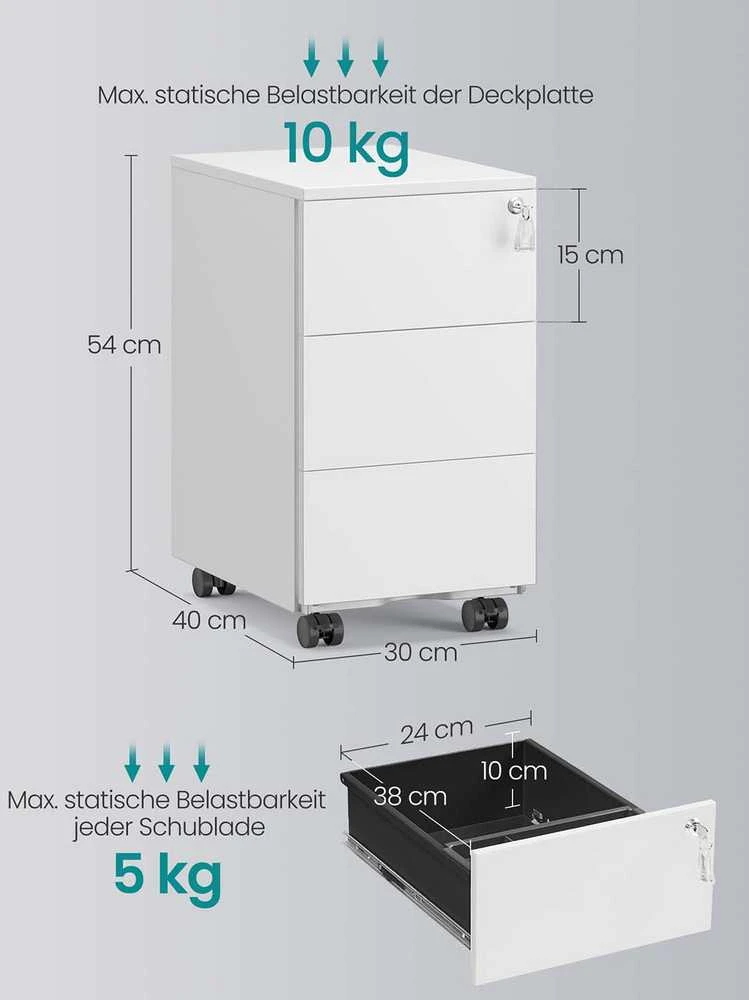 Songmics Stalčių komoda su 3 stalčiais 40 x 30 x 54 cm matinė balta