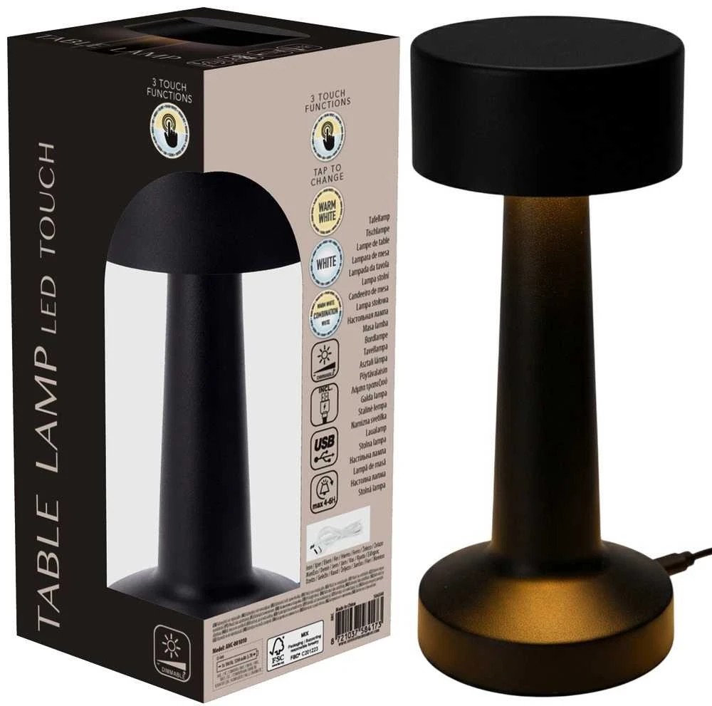 LED Stalo Lempa 21 cm Juoda - Įkrovimo Lempa - Vidaus Apšvietimas