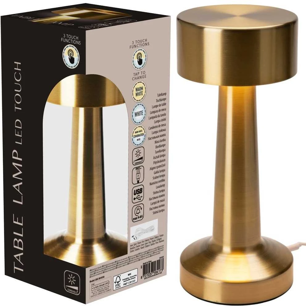 LED stalinė lempa 21 cm - Aukso spalva - Įkrovimas - Šviesos reguliavimas
