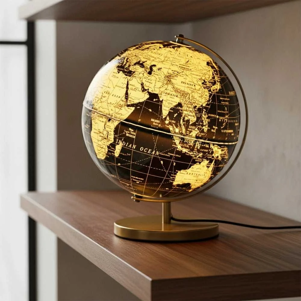 Home Styling Collection Stalinė lempa žemėlapio forma 31cm juoda auksinė