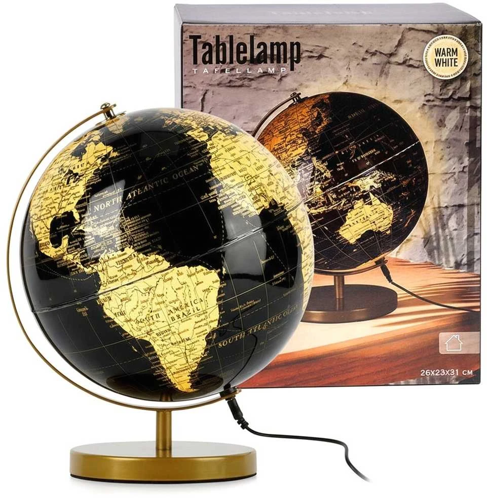 Home Styling Collection Stalinė lempa žemėlapio forma 31cm juoda auksinė