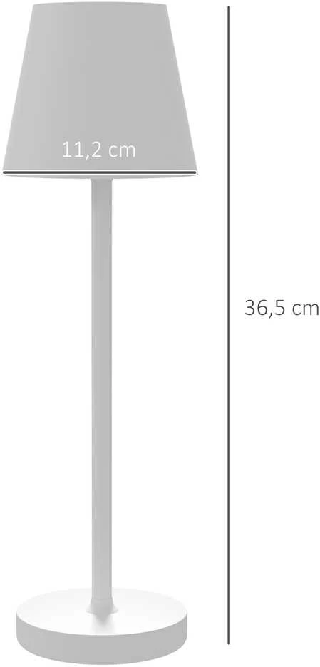 HOMCOM stalinė lempa, įkraunama USB stalinė lempa su 3 šviesos spalvomis, nešiojama USB naktinė lempa su jutikliniu jungikliu svetainei, metalas, balta