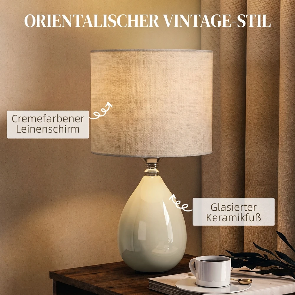 Stalinis šviestuvas su keraminiu pagrindu ir E27 lizdu, kreminės baltos spalvos, 22 × 22 × 35 cm