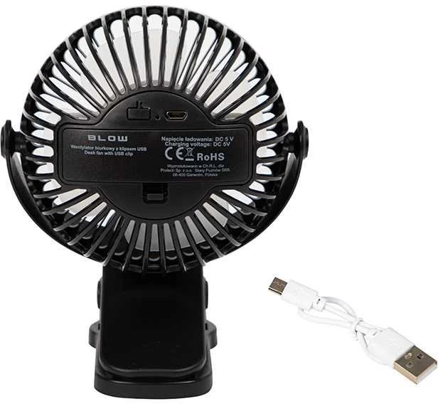 Blow Stalinis ventiliatorius su segtuku 10cm USB + baterija, juodas