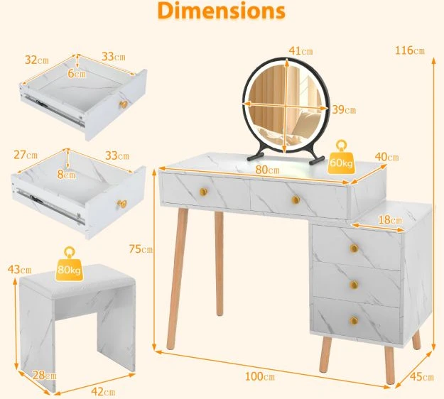 Kosmetinis staliukas 100 x 45 x 116.5 cm