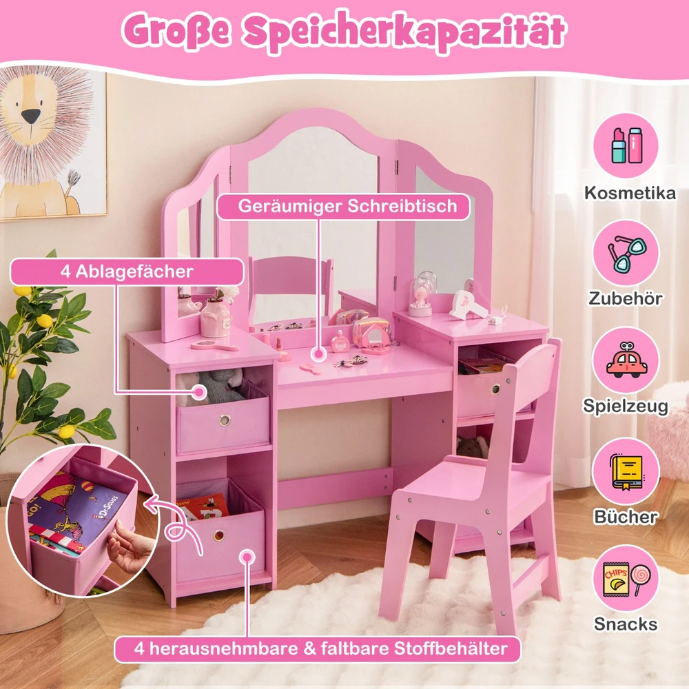 Staliukas ir kėdė Rožinė / balta