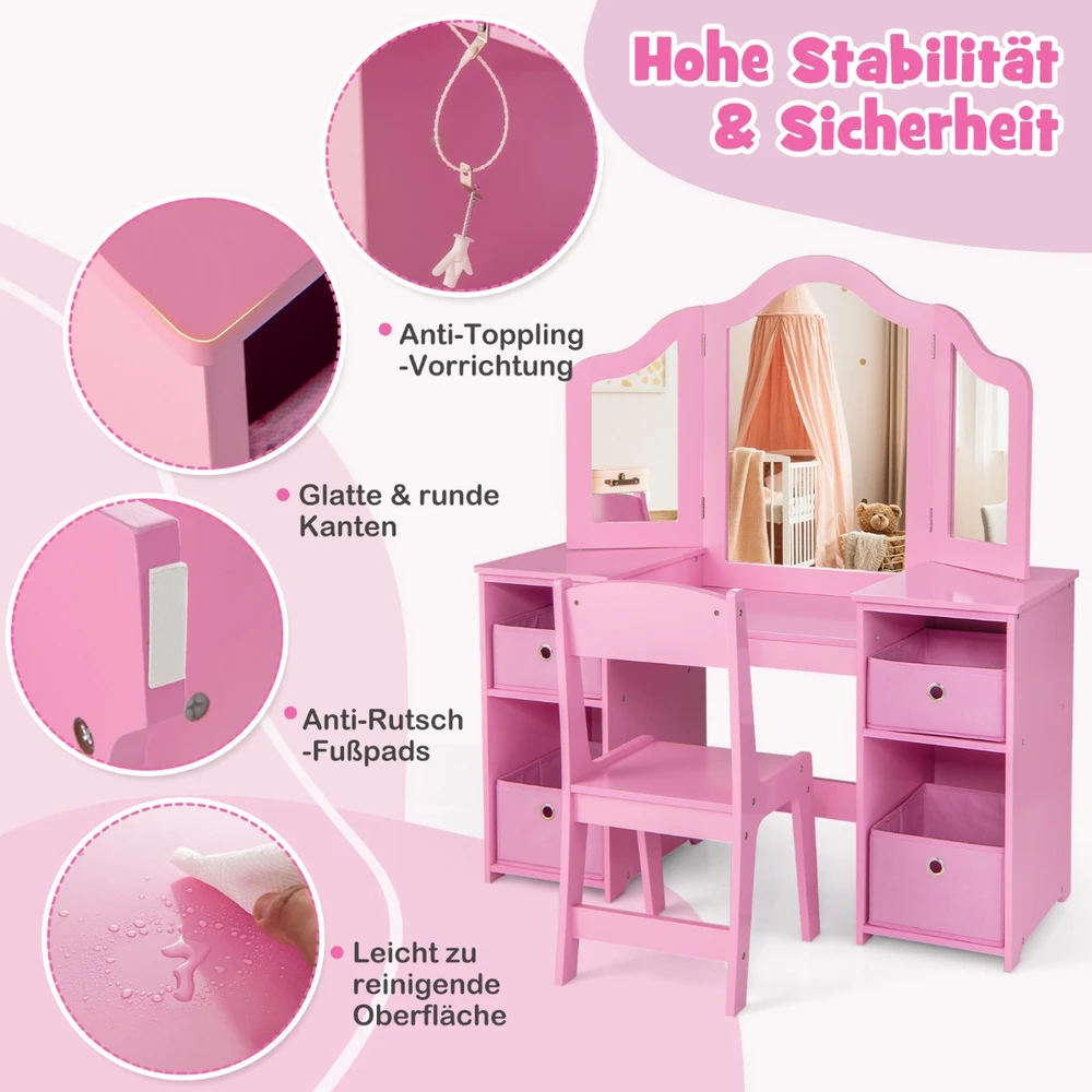 Staliukas ir kėdė Rožinė / balta