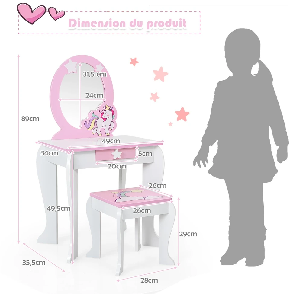 Staliukas ir taburetė balta ir rožinė 2 vnt.