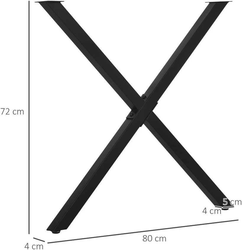 HOMCOM Stalo kojos, 2 dalys, plieninės, skirtos valgomojo stalui, X formos, juodos spalvos, 72 cm