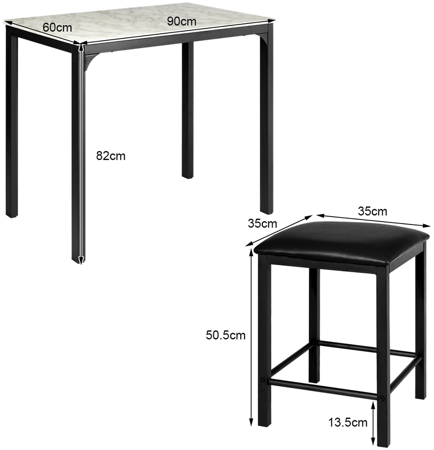 Stalo komplektas 90 x 60 x 82 cm 3 vnt.