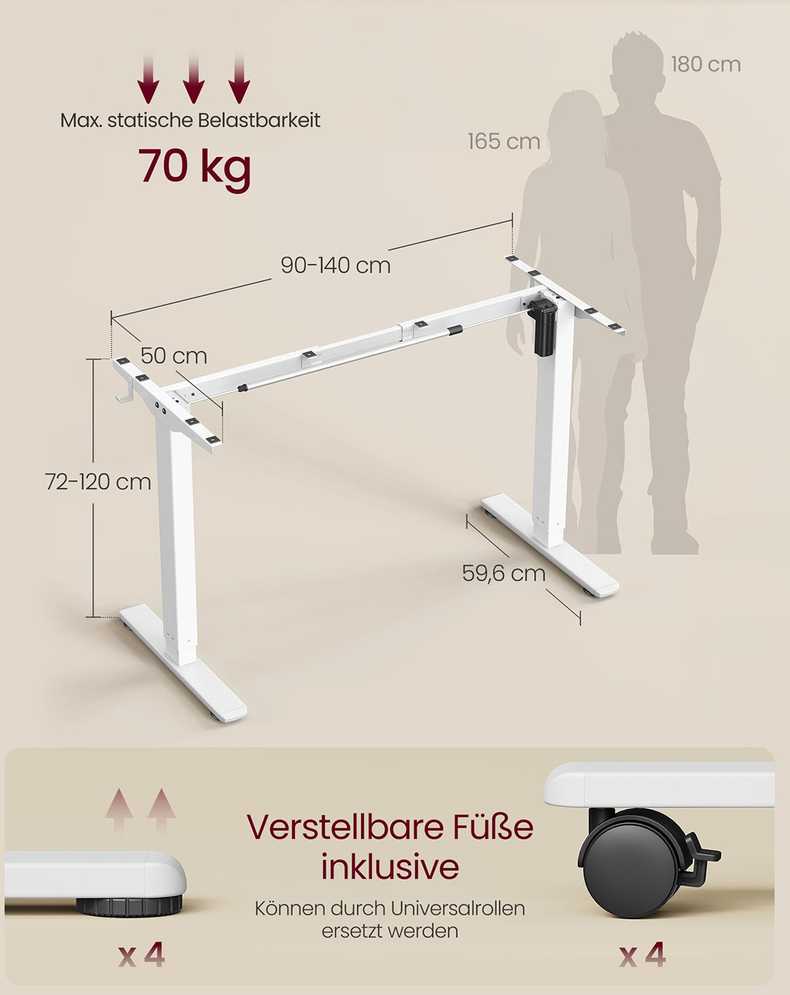 Songmics Stalo rėmas 59,6 × (90-140) × (72-120) cm