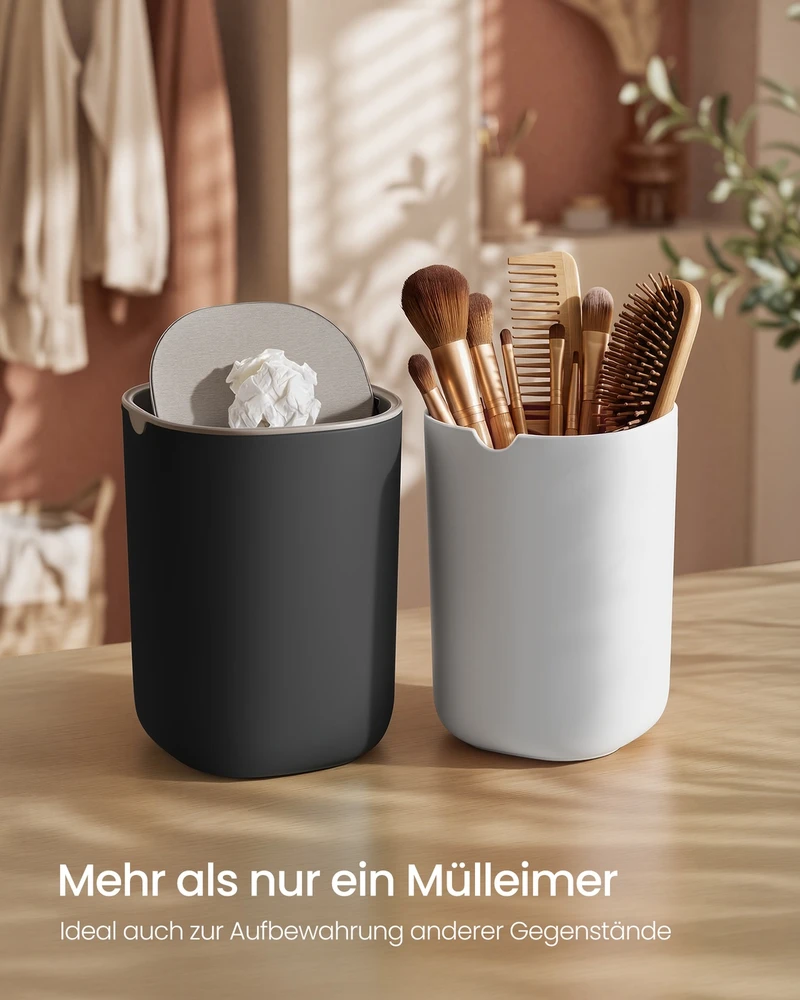 Songmics Stalo šiukšliadėžė su sūpuojamu dangčiu, 1,5 l, juoda, 11,6 × 11,6 × 15,8 cm