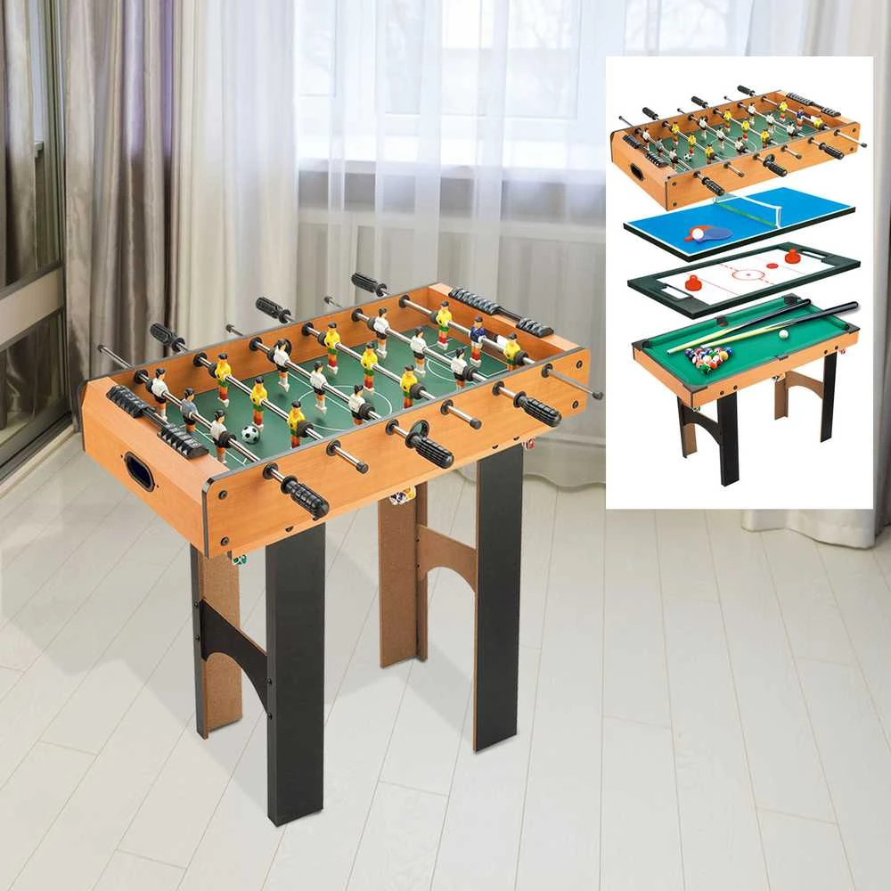 HOMCOM 4-in-1 universalus žaidimų stalas, daugiafunkcis stalas su stalo futbolu, oro rituliu, stalo tenisu, biliardu, 87x43x73 cm | Aosom