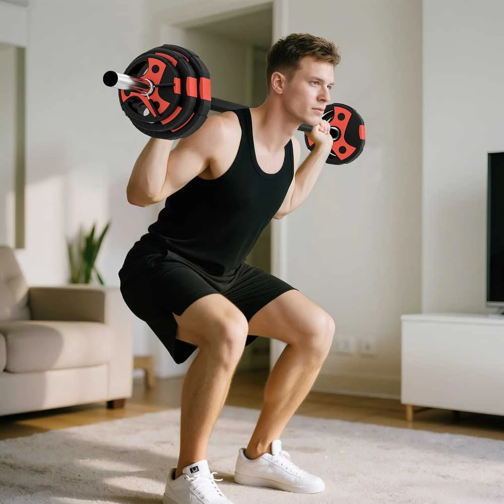 SPORTNOW štangos rinkinys 20 kg, reguliuojamas svorių rinkinys su neslystančia rankena, įskaitant 6 svorius, grindis tausojantis svorių kilnojimo rinkinys namų treniruokliams