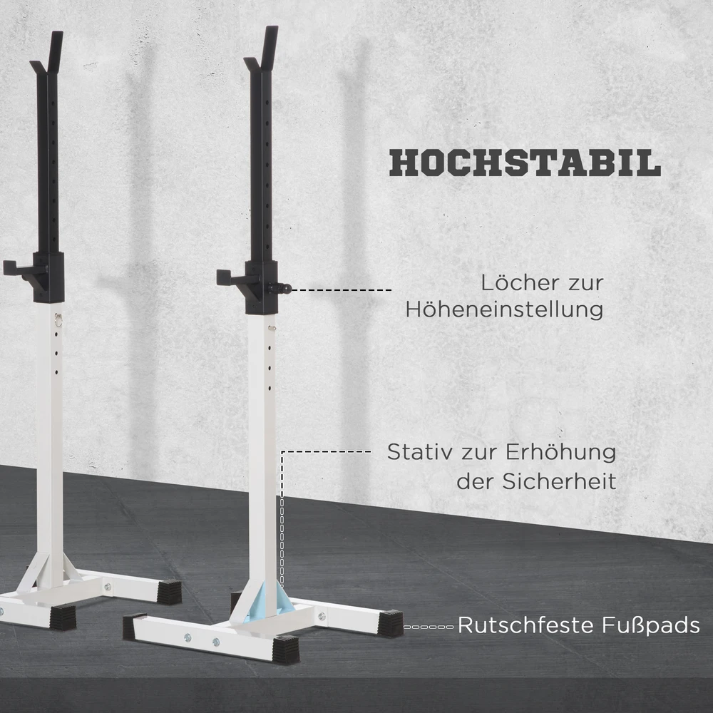 HOMCOM hantelių stovas, 2 vnt. komplektas, štangos stovas, reguliuojamo aukščio, su guminiais kojelių antgaliais, 105-160 cm, jėgos treniruotėms, iki 150 kg
